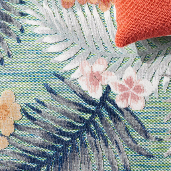 Safavieh Cabana Tropical Foliage Area Rug - Elegant Coastal Charm For Indoor And Outdoor Spaces, 3/8" Height Green ,Navy 88% Polypropylene,12% Polyester Cbn451y-4sq