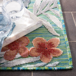 Safavieh Cabana Tropical Foliage Area Rug - Elegant Coastal Charm For Indoor And Outdoor Spaces, 3/8" Height Green ,Navy 88% Polypropylene,12% Polyester Cbn451y-4sq