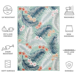 Safavieh Cabana Tropical Foliage Area Rug - Elegant Coastal Charm For Indoor And Outdoor Spaces, 3/8" Height Green ,Navy 88% Polypropylene,12% Polyester Cbn451y-4sq