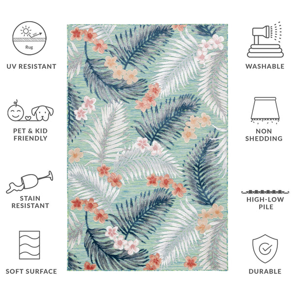 Safavieh Cabana Tropical Foliage Area Rug - Elegant Coastal Charm For Indoor And Outdoor Spaces, 3/8" Height Green ,Navy 88% Polypropylene,12% Polyester Cbn451y-4sq