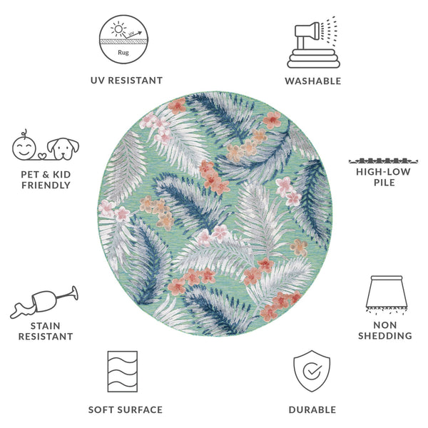 Safavieh Cabana Tropical Foliage Area Rug - Elegant Coastal Charm For Indoor And Outdoor Spaces, 3/8" Height Green ,Navy 88% Polypropylene,12% Polyester Cbn451y-4sq