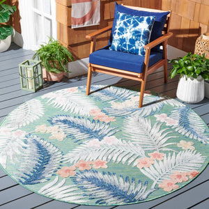 Safavieh Cabana Tropical Foliage Area Rug - Elegant Coastal Charm For Indoor And Outdoor Spaces, 3/8" Height Green ,Navy 88% Polypropylene,12% Polyester Cbn451y-4sq