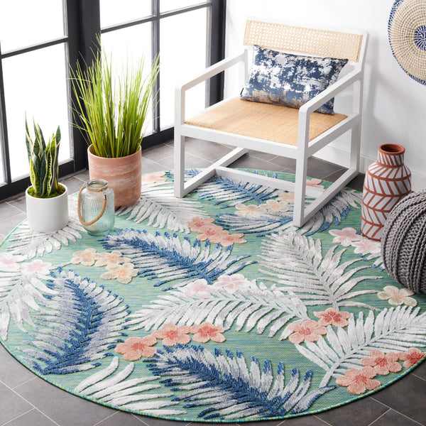 Safavieh Cabana Tropical Foliage Area Rug - Elegant Coastal Charm For Indoor And Outdoor Spaces, 3/8" Height Green ,Navy 88% Polypropylene,12% Polyester Cbn451y-4sq
