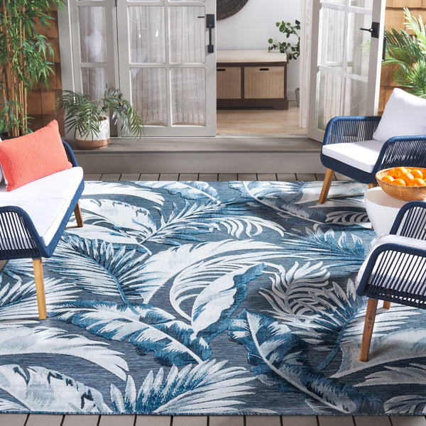 Safavieh Cabana Stylish Tropical Leaf Pattern Rug - Durable, All-weather Design For Indoor & Outdoor Spaces Black ,Grey 88% Polypropylene,12% Polyester Cbn452h-210