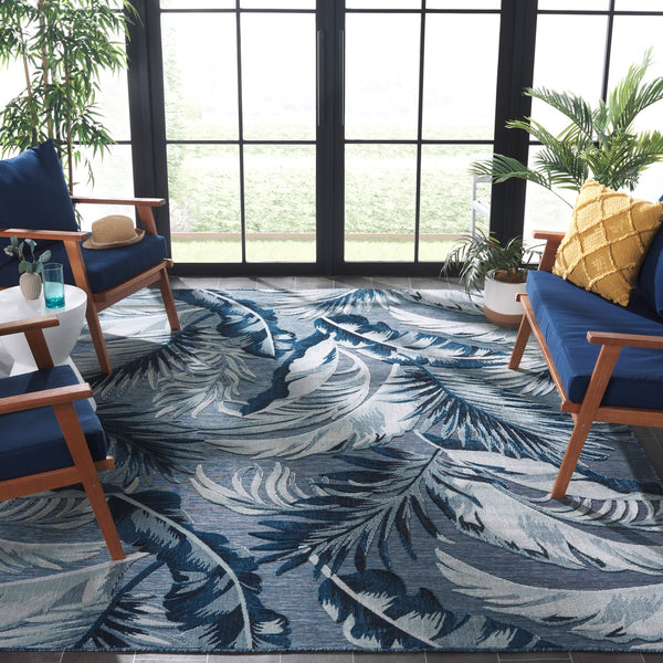 Safavieh Cabana Stylish Tropical Leaf Pattern Rug - Durable, All-weather Design For Indoor & Outdoor Spaces Black ,Grey 88% Polypropylene,12% Polyester Cbn452h-210