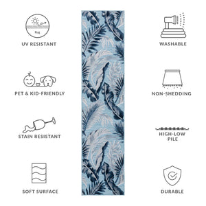 Safavieh Cabana Stylish Tropical Leaf Pattern Rug - Durable, All-weather Design For Indoor & Outdoor Spaces Aqua ,Navy 88% Polypropylene,12% Polyester Cbn452j-210