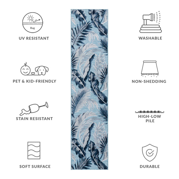 Safavieh Cabana Stylish Tropical Leaf Pattern Rug - Durable, All-weather Design For Indoor & Outdoor Spaces Aqua ,Navy 88% Polypropylene,12% Polyester Cbn452j-210