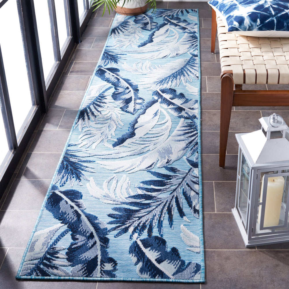 Safavieh Cabana Round Aqua Navy Area Rug — Power‑Loomed Low‑Profile Floral Motif, Durable Stain‑Resistant Fiber 5'-1" x 5'-1" CBN452J-5R
