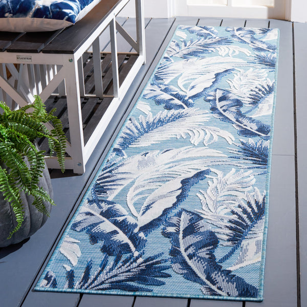 Safavieh Cabana Aqua-Navy Contemporary Area Rug — Vibrant Floral-Tropical Accent, Low-Profile, Durable Power-Loomed 2'-7" x 5'-0" CBN452J-3