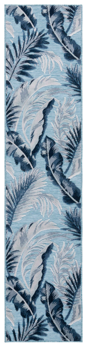 Safavieh Cabana Contemporary Aqua And Navy Area Rug — Power-Loomed Turkish Low-Profile Floral Design, Durable 10'-0" x 14'-0" CBN452J-10