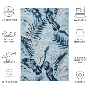 Safavieh Cabana Stylish Tropical Leaf Pattern Rug - Durable, All-weather Design For Indoor & Outdoor Spaces Aqua ,Navy 88% Polypropylene,12% Polyester Cbn452j-210