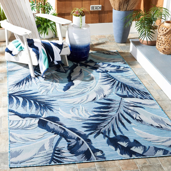 Safavieh Cabana Stylish Tropical Leaf Pattern Rug - Durable, All-weather Design For Indoor & Outdoor Spaces Aqua ,Navy 88% Polypropylene,12% Polyester Cbn452j-210