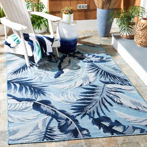 Safavieh Cabana Contemporary Aqua And Navy Area Rug — Power-Loomed Turkish Low-Profile Floral Design, Durable 10'-0" x 14'-0" CBN452J-10