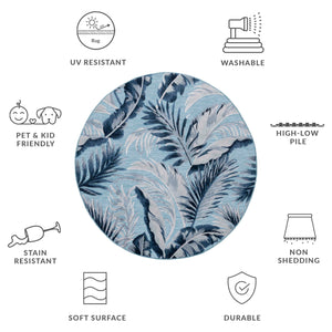 Safavieh Cabana Stylish Tropical Leaf Pattern Rug - Durable, All-weather Design For Indoor & Outdoor Spaces Aqua ,Navy 88% Polypropylene,12% Polyester Cbn452j-210