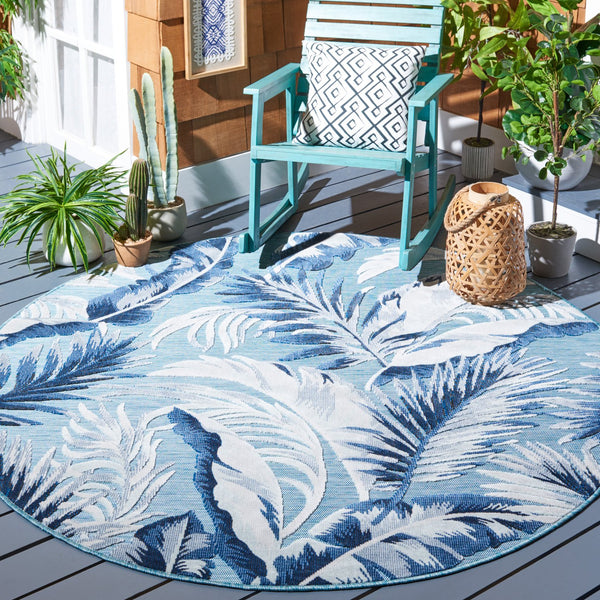 Safavieh Cabana Stylish Tropical Leaf Pattern Rug - Durable, All-weather Design For Indoor & Outdoor Spaces Aqua ,Navy 88% Polypropylene,12% Polyester Cbn452j-210