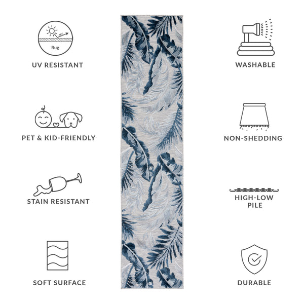 Safavieh Cabana Stylish Tropical Leaf Pattern Rug - Durable, All-weather Design For Indoor & Outdoor Spaces Grey ,Navy 88% Polypropylene,12% Polyester Cbn452n-210