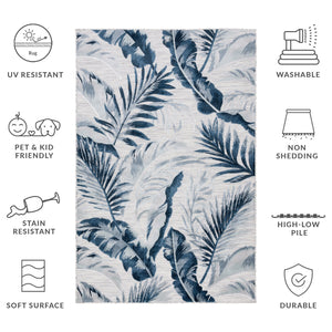 Safavieh Cabana Stylish Tropical Leaf Pattern Rug - Durable, All-weather Design For Indoor & Outdoor Spaces Grey ,Navy 88% Polypropylene,12% Polyester Cbn452n-210