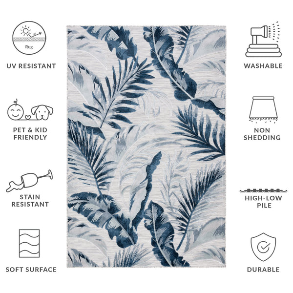 Safavieh Cabana Stylish Tropical Leaf Pattern Rug - Durable, All-weather Design For Indoor & Outdoor Spaces Grey ,Navy 88% Polypropylene,12% Polyester Cbn452n-210
