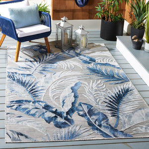 Safavieh Cabana Stylish Tropical Leaf Pattern Rug - Durable, All-weather Design For Indoor & Outdoor Spaces Grey ,Navy 88% Polypropylene,12% Polyester Cbn452n-210