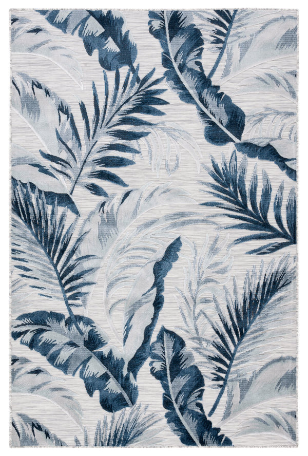 Safavieh Cabana Stylish Tropical Leaf Pattern Rug - Durable, All-weather Design For Indoor & Outdoor Spaces Grey ,Navy 88% Polypropylene,12% Polyester Cbn452n-210