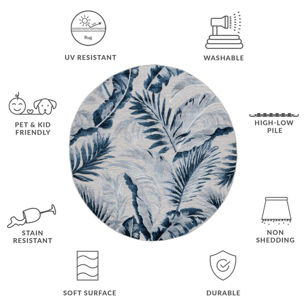 Safavieh Cabana Stylish Tropical Leaf Pattern Rug - Durable, All-weather Design For Indoor & Outdoor Spaces Grey ,Navy 88% Polypropylene,12% Polyester Cbn452n-210