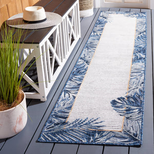 Safavieh Cabana Ivory/Navy Coastal Runner Rug - Elegant 2' X 10' Indoor/Outdoor Design With Tropical Leaves Ivory ,Navy 88% Polypropylene,12% Polyester Cbn453n-210