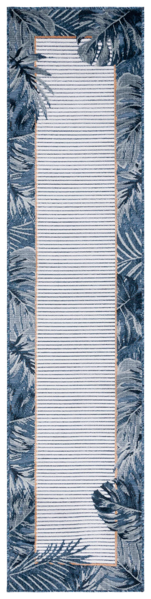 Safavieh Cabana Ivory/Navy Coastal Runner Rug - Elegant 2' X 10' Indoor/Outdoor Design With Tropical Leaves Ivory ,Navy 88% Polypropylene,12% Polyester Cbn453n-210