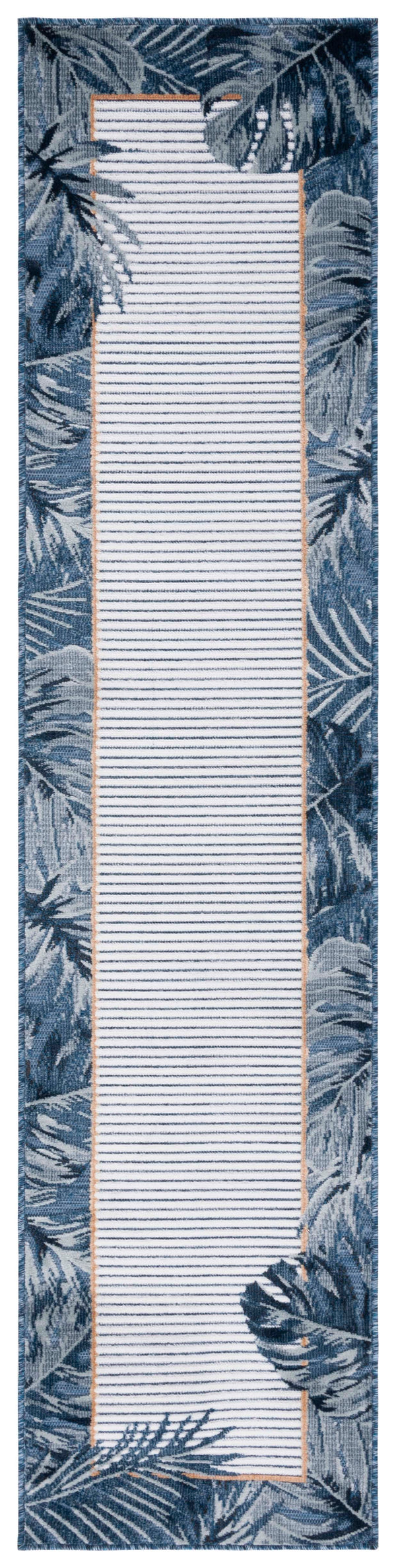 Safavieh Cabana Ivory/Navy Coastal Runner Rug - Elegant 2' X 10' Indoor/Outdoor Design With Tropical Leaves Ivory ,Navy 88% Polypropylene,12% Polyester Cbn453n-210