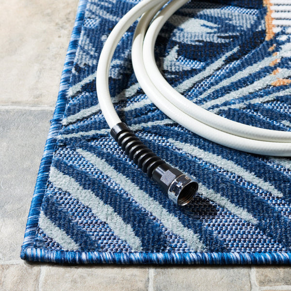 Safavieh Cabana Ivory/Navy Coastal Runner Rug - Elegant 2' X 10' Indoor/Outdoor Design With Tropical Leaves Ivory ,Navy 88% Polypropylene,12% Polyester Cbn453n-210