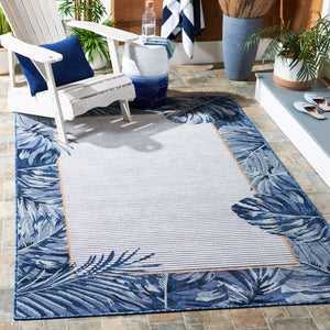 Safavieh Cabana Ivory/Navy Coastal Runner Rug - Elegant 2' X 10' Indoor/Outdoor Design With Tropical Leaves Ivory ,Navy 88% Polypropylene,12% Polyester Cbn453n-210