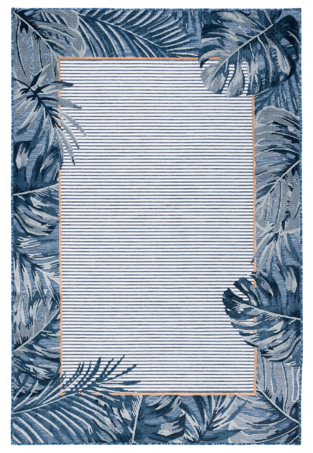 Safavieh Cabana Ivory/Navy Coastal Runner Rug - Elegant 2' X 10' Indoor/Outdoor Design With Tropical Leaves Ivory ,Navy 88% Polypropylene,12% Polyester Cbn453n-210