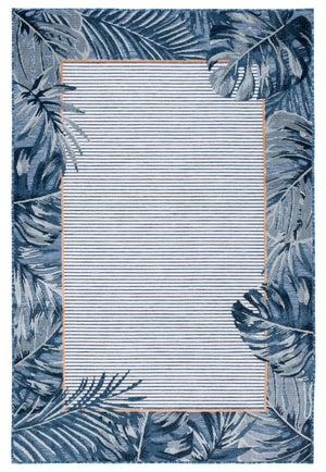 Safavieh Cabana Ivory/Navy Coastal Runner Rug - Elegant 2' X 10' Indoor/Outdoor Design With Tropical Leaves Ivory ,Navy 88% Polypropylene,12% Polyester Cbn453n-210
