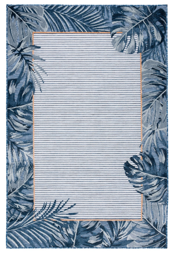 Safavieh Cabana Ivory/Navy Coastal Runner Rug - Elegant 2' X 10' Indoor/Outdoor Design With Tropical Leaves Ivory ,Navy 88% Polypropylene,12% Polyester Cbn453n-210