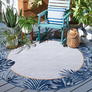 Safavieh Cabana Ivory/Navy Coastal Runner Rug - Elegant 2' X 10' Indoor/Outdoor Design With Tropical Leaves Ivory ,Navy 88% Polypropylene,12% Polyester Cbn453n-210