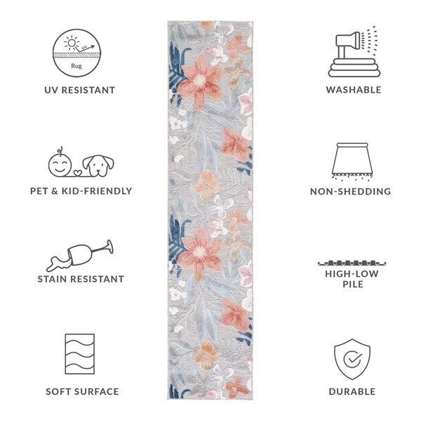 Safavieh Cabana Elegant Floral Area Rug In Grey And Rust - Durable, Plush, And Perfect For Any Space Grey ,Rust 88% Polypropylene,12% Polyester Cbn454g-210