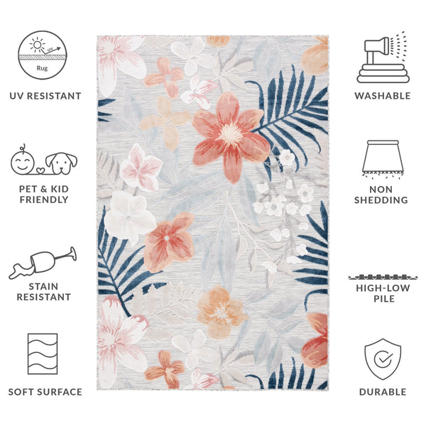 Safavieh Cabana Elegant Floral Area Rug In Grey And Rust - Durable, Plush, And Perfect For Any Space Grey ,Rust 88% Polypropylene,12% Polyester Cbn454g-210