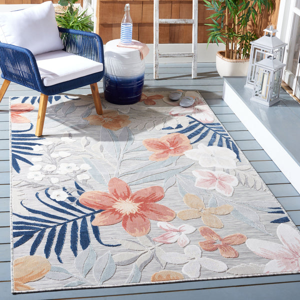 Safavieh Cabana Elegant Floral Area Rug In Grey And Rust - Durable, Plush, And Perfect For Any Space Grey ,Rust 88% Polypropylene,12% Polyester Cbn454g-210