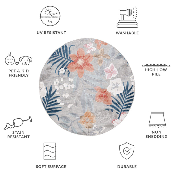 Safavieh Cabana Elegant Floral Area Rug In Grey And Rust - Durable, Plush, And Perfect For Any Space Grey ,Rust 88% Polypropylene,12% Polyester Cbn454g-210