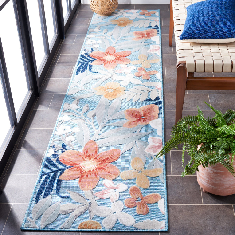 Safavieh Cabana Aqua And Rust Round Area Rug — Power-Loomed Turkish Coastal Floral-Tropical Design, Weather-Resistant Plush 4'-0" x 4'-0" CBN454J-4R