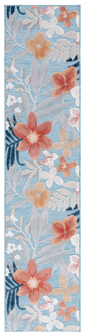 Safavieh Cabana Aqua And Rust Country Floral Area Rug — Power-Loomed Turkey, Durable Soft Poly Blend Accent 4'-0" x 4'-0" CBN454J-4SQ