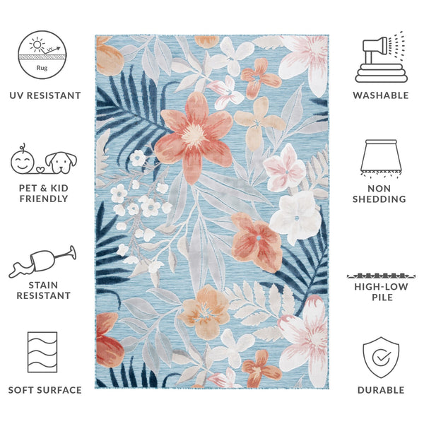 Safavieh Cabana Elegant Floral Area Rug In Grey And Rust - Durable, Plush, And Perfect For Any Space Aqua ,Rust 88% Polypropylene,12% Polyester Cbn454j-210