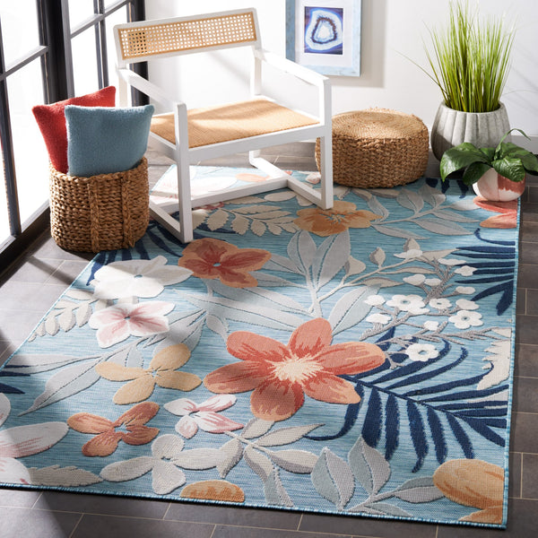Safavieh Cabana Botanical Area Rug In Aqua And Rust — Durable Power-Loomed 3/8" Low Pile, Indoor/Outdoor Ready 6'-0" x 8'-0" CBN454J-68