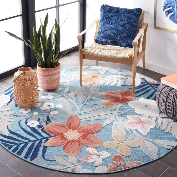 Safavieh Cabana Botanical Area Rug In Aqua And Rust — Durable Power-Loomed 3/8" Low Pile, Indoor/Outdoor Ready 6'-0" x 8'-0" CBN454J-68