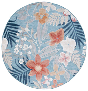 Safavieh Cabana Aqua And Rust Round Area Rug — Power-Loomed Turkish Coastal Floral-Tropical Design, Weather-Resistant Plush 4'-0" x 4'-0" CBN454J-4R
