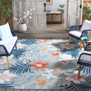 Safavieh Cabana Elegant Floral Area Rug In Grey And Rust - Durable, Plush, And Perfect For Any Space Aqua ,Rust 88% Polypropylene,12% Polyester Cbn454j-210