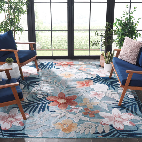 Safavieh Cabana Elegant Floral Area Rug In Grey And Rust - Durable, Plush, And Perfect For Any Space Aqua ,Rust 88% Polypropylene,12% Polyester Cbn454j-210