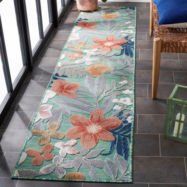 Safavieh Cabana Luxurious Green & Rust Floral-Tropical Area Rug — Plush Outdoor-Ready Power-Loomed Turkish Elegance 3'-0" x 3'-0" CBN454Y-3SQ
