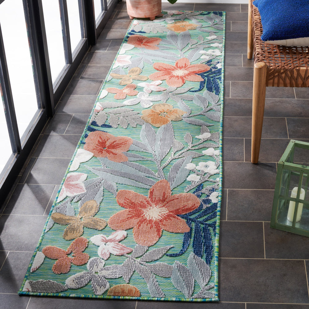 Safavieh Cabana Hand-Finished Round Indoor/Outdoor Rug With Green Rust Floral Motif, Durable Power-Loomed Finish 3'-0" x 3'-0" CBN454Y-3R