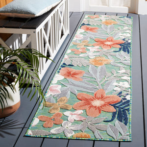 Safavieh Cabana Hand-Finished Round Indoor/Outdoor Rug With Green Rust Floral Motif, Durable Power-Loomed Finish 3'-0" x 3'-0" CBN454Y-3R