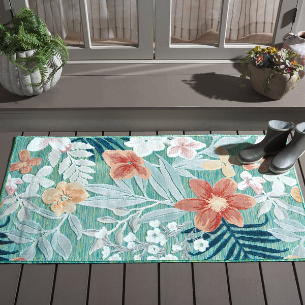 Safavieh Cabana Elegant Floral Area Rug In Grey And Rust - Durable, Plush, And Perfect For Any Space Green ,Rust 88% Polypropylene,12% Polyester Cbn454y-210